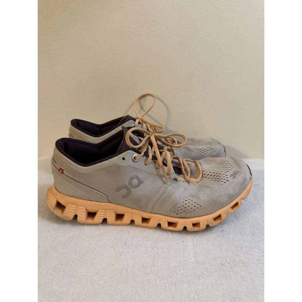 On Cloud X Silver Almond Womens Size W 9.5 Gray Peach Running Shoes Sneakers